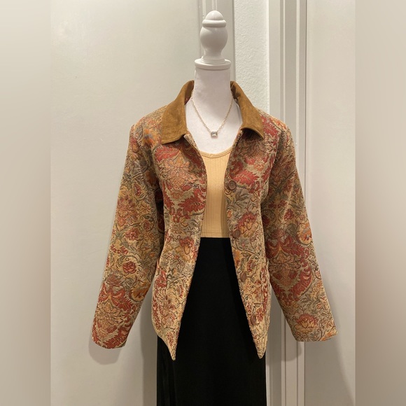 VTG Napa Valley Tan Brown Floral Paisley Brocade Tapestry Patterned Blazer - PL - Picture 1 of 17